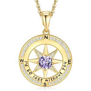 Meeshi Gold Compass Birthstone I'd be Lost Without You Necklace